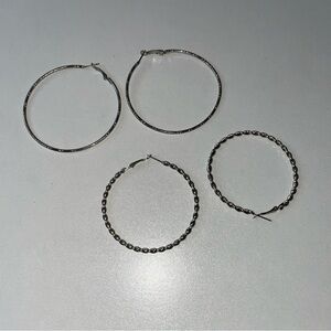 Silver Circular Hoop Earrings Set